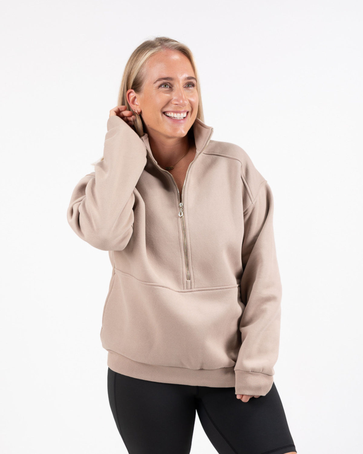 Loretta Vertical Zip Sweater (Brown Beige) - The Milk Boutique