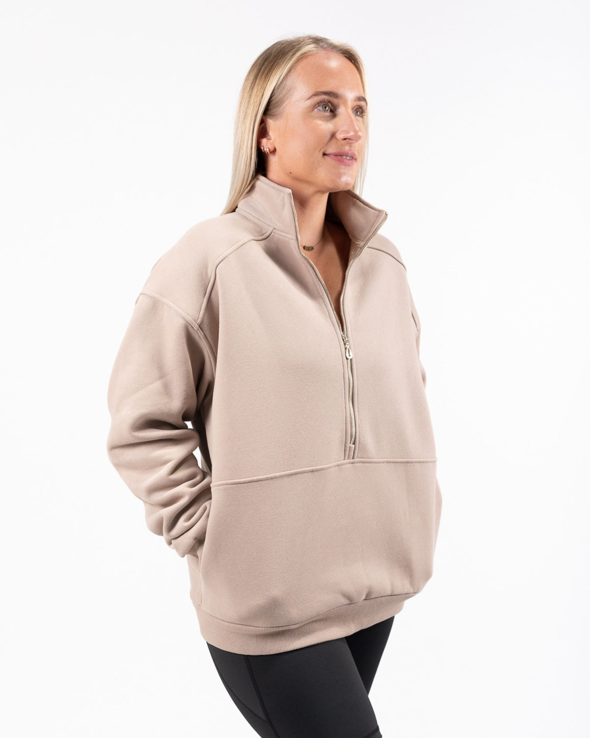 Loretta Vertical Zip Sweater (Brown Beige) - The Milk Boutique
