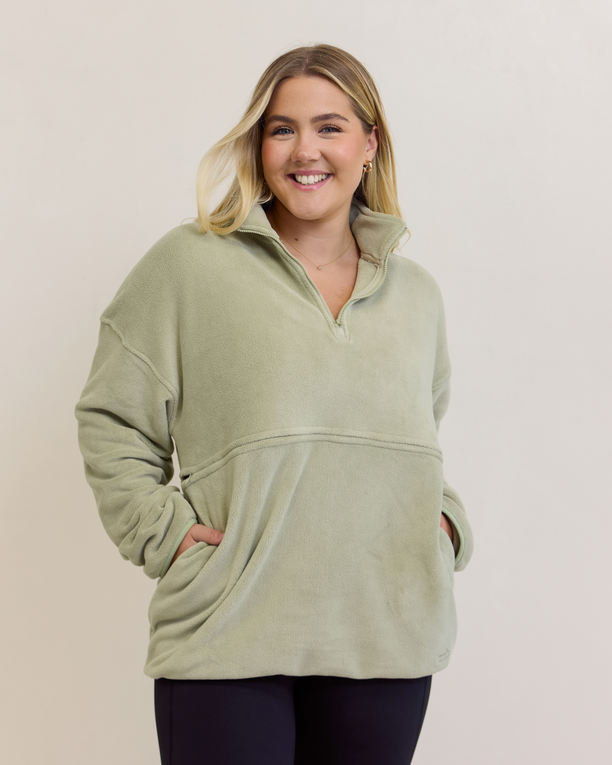 Piper Light Fleece Zip Sweater (Green) - The Milk Boutique