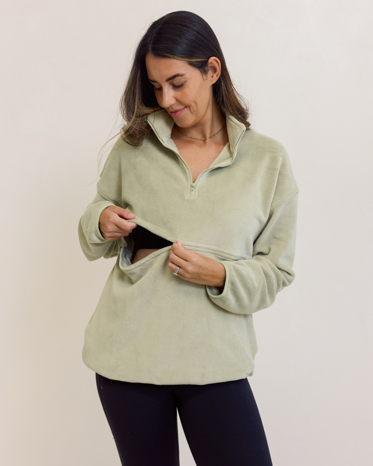 Piper Light Fleece Zip Sweater (Green) - The Milk Boutique