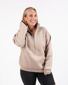Loretta Vertical Zip Sweater (Brown Beige) - The Milk Boutique