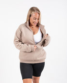 Loretta Vertical Zip Sweater (Brown Beige) - The Milk Boutique