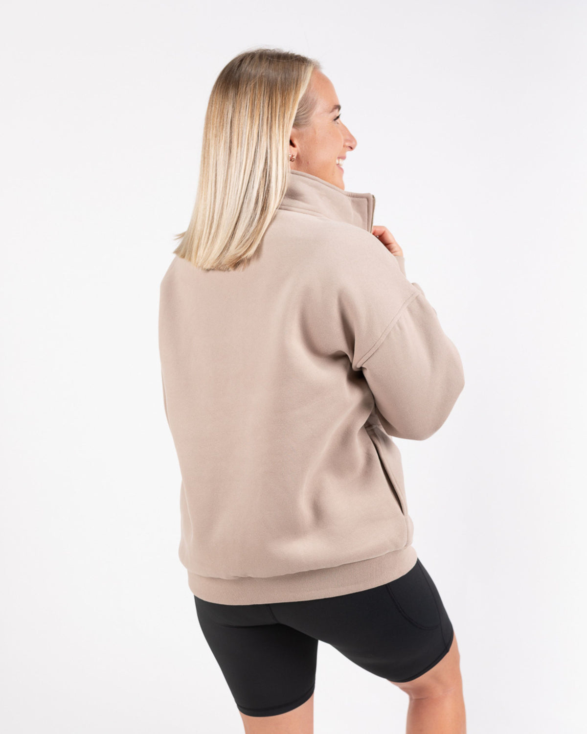 Loretta Vertical Zip Sweater (Brown Beige) - The Milk Boutique