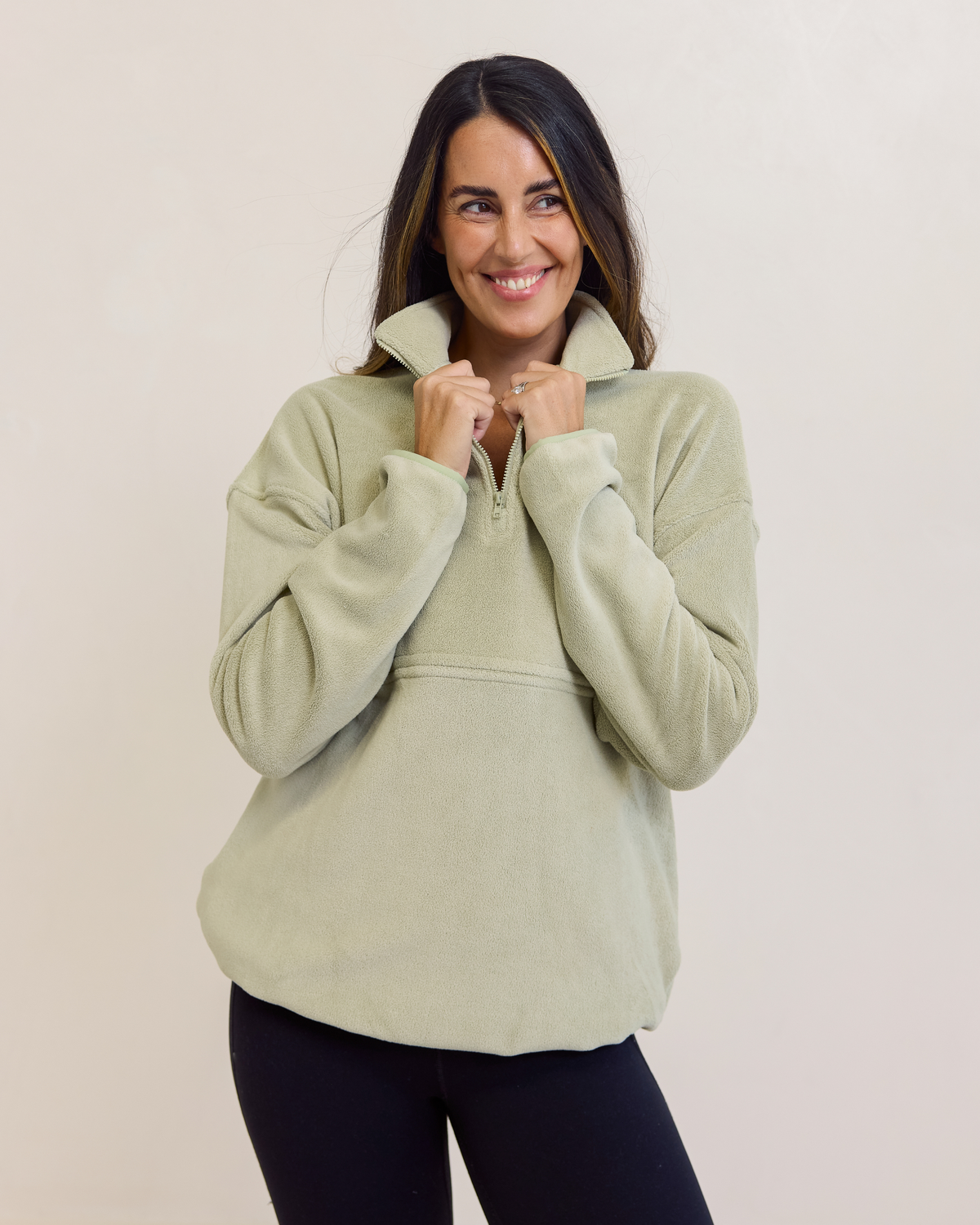 Piper Light Fleece Zip Sweater (Green) - The Milk Boutique