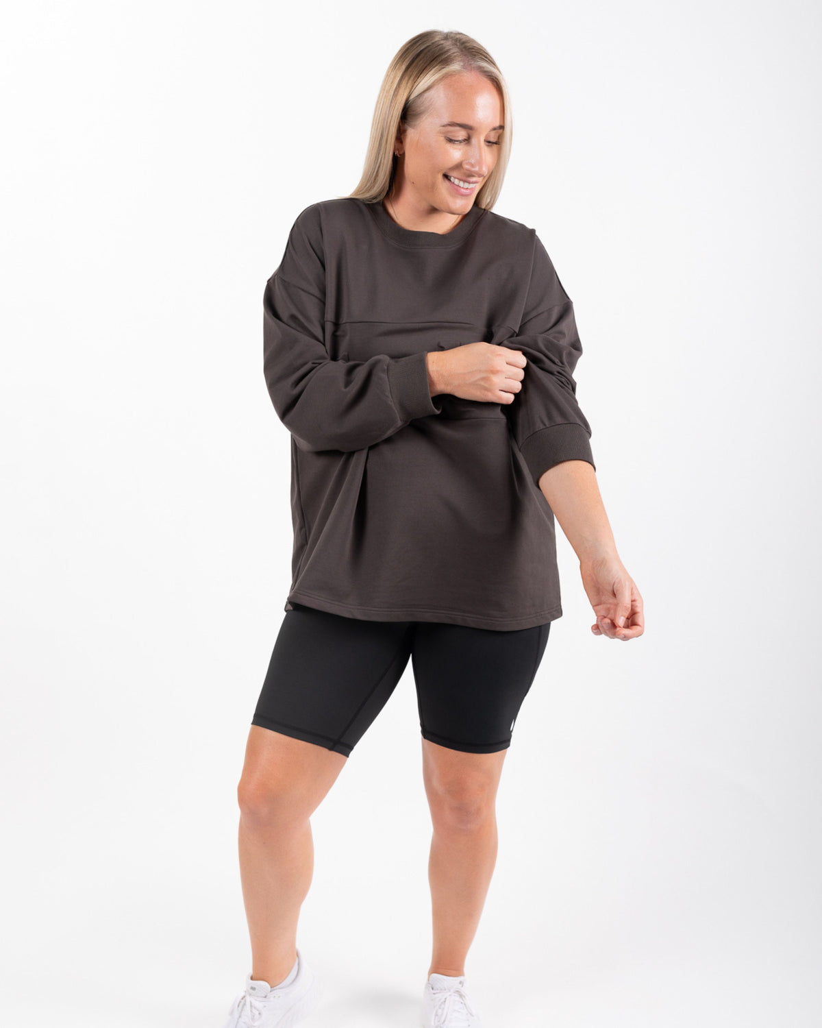 Long Sleeve Boyfriend Breastfeeding Tee (Chocolate) - The Milk Boutique