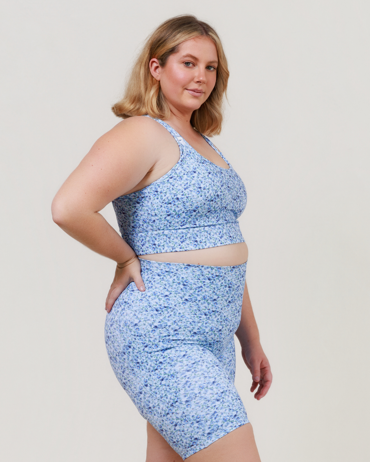 Cadence High Impact Crop - Blue Floral Haze - The Milk Boutique
