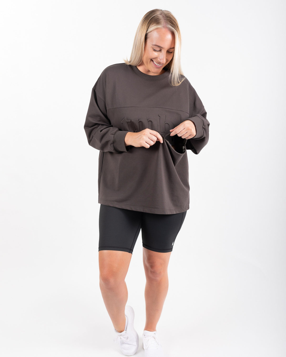 Long Sleeve Boyfriend Breastfeeding Tee (Chocolate) - The Milk Boutique